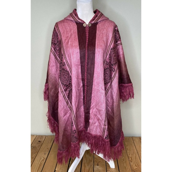 Made in Ecuador Womens Hooded 100% Wool Poncho O/S